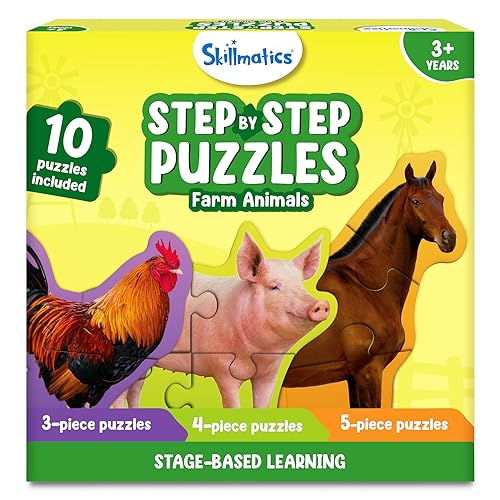 Skillmatics Step by Step Puzzles - 40 Piece Jigsaw & Toddler Puzzle, Montessori Educational Toy for Boys & Girls, Farm Animals, Travel Friendly, Gifts for Kids Ages 3, 4, 5 and Up by Skillmatics - Used condition - US$8.99