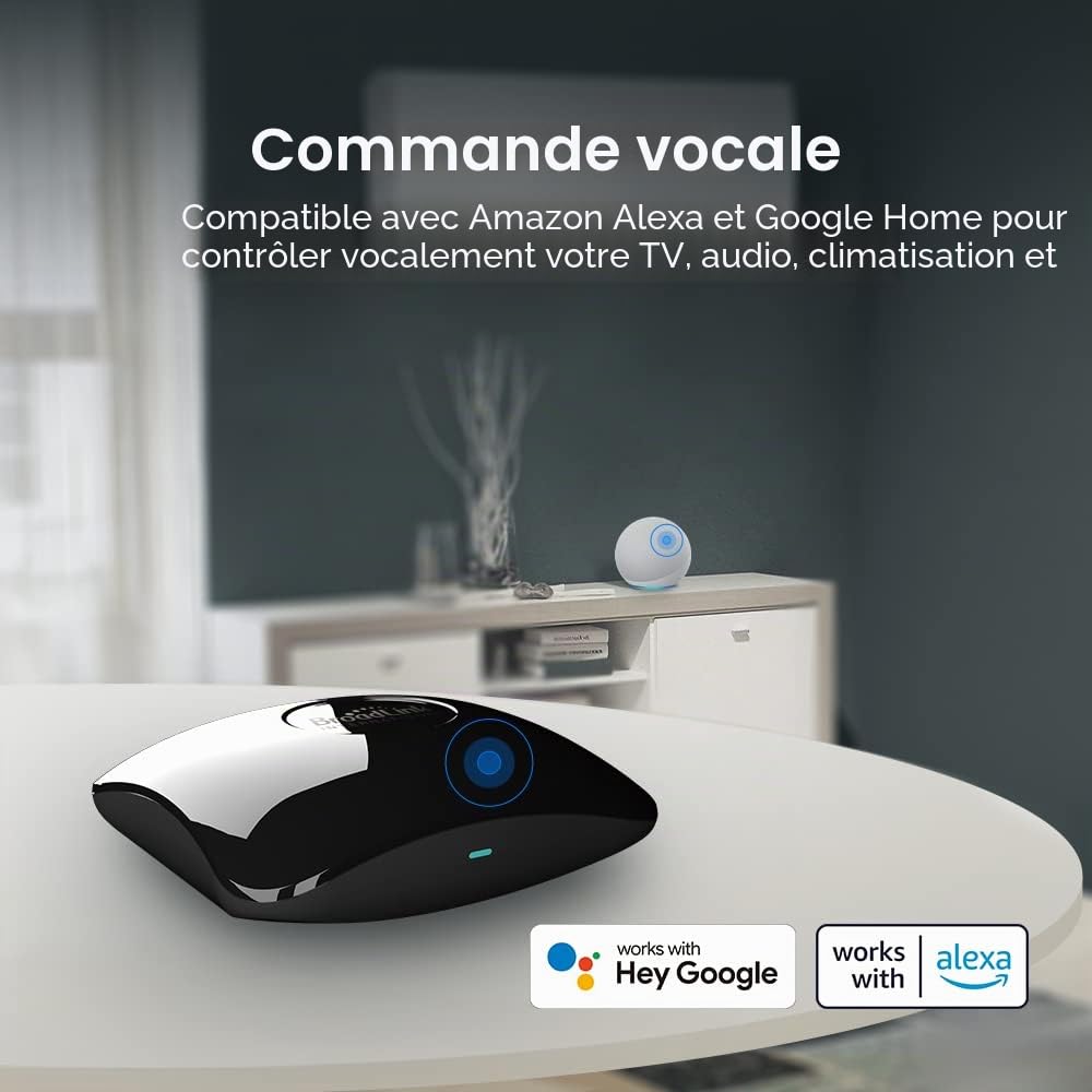 Broadlink RM4 Pro IR RF WiFi Télécommande universelle pour domotique intelligente Fonctionne avec Alexa/Google/Siri Application de contrôle du salon pour Amazon Echo, Google Home et Alexa Noir