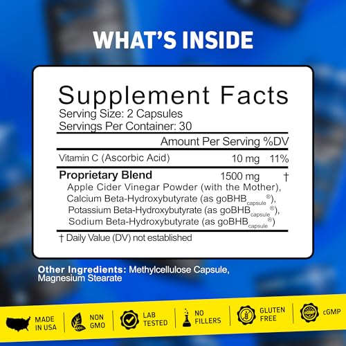 Image of Herbtonics Apple Cider Vinegar + Keto BHB Capsules | Metabolism & Digestion Support | Weight Management Support with Exogenous Ketones (BHB) | 60 Capsules - 1 Month Supply