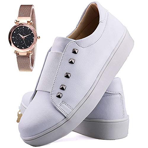 Tênis Sapatênis Neway Feminino Plataforma Branco com Relógio - 7106Branco