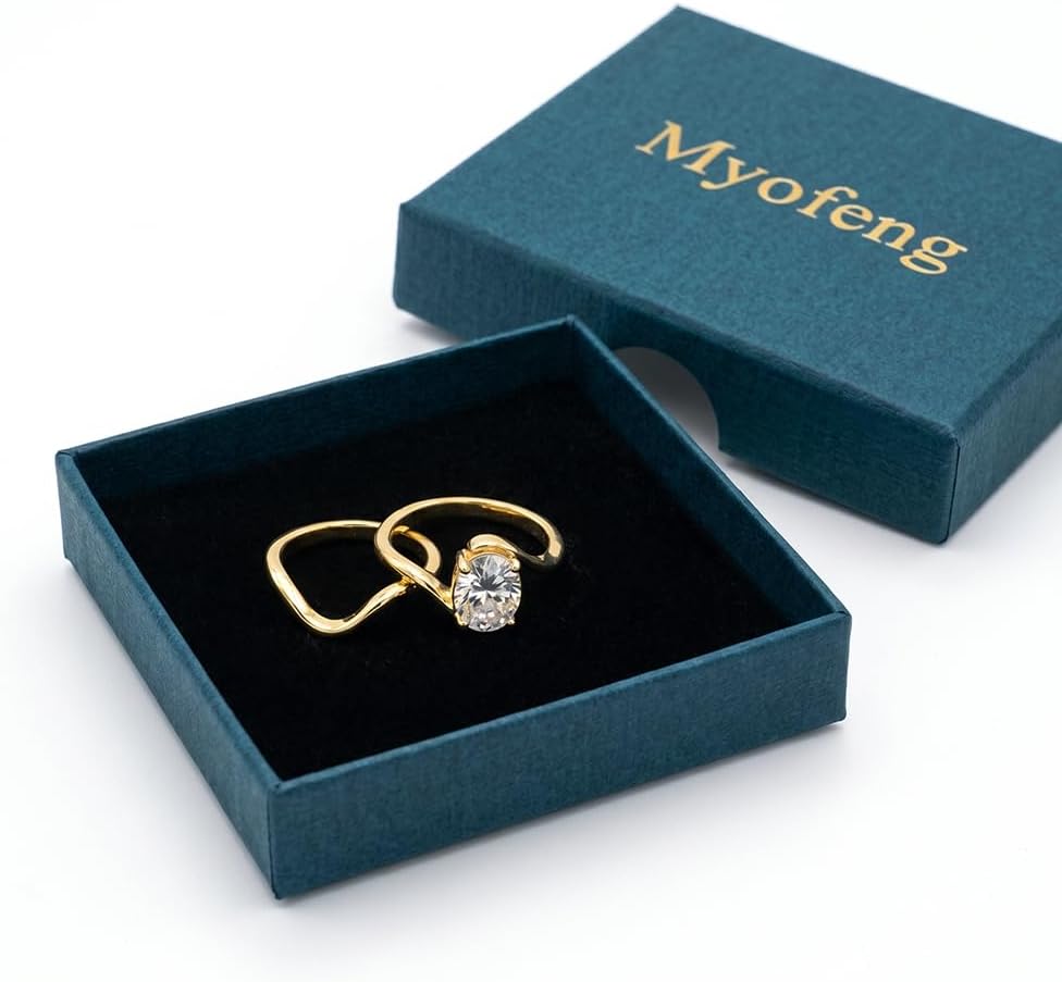 14K Gold Plated Stackable Rings for Women, Non Tarnish Cubic Zirconia Wedding Bands, Dainty Engagement & Promise Rings, Sizes 5-11