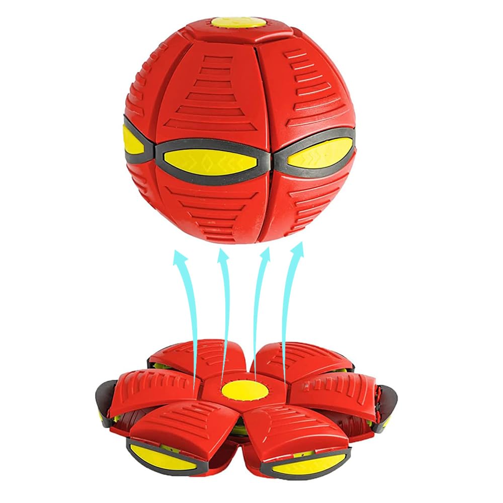 Flying Saucer Ball for Dogs, Outdoor Flat Throw Disc Ball Pet Toy Interactive Dog Toy, Stomping Deformation Ball, UFO Magic Ball (Red)