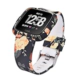 Compatible Fitbit Versa Bands for Women Men - CAGOS Sport Silicone Strap Replacement Bands Accessories Fitness Wristband with TPU Protective Face Cover Case for Fitbit Versa Smartwatch (Rose, Small)