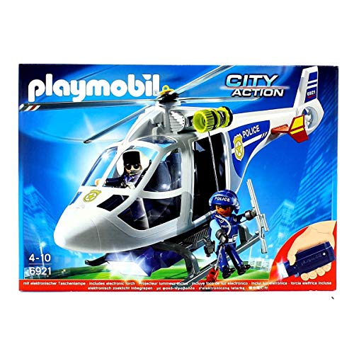 PLAYMOBIL City Action 6921 Helicóptero de Policía con Luces LED, A Partir de 4 años