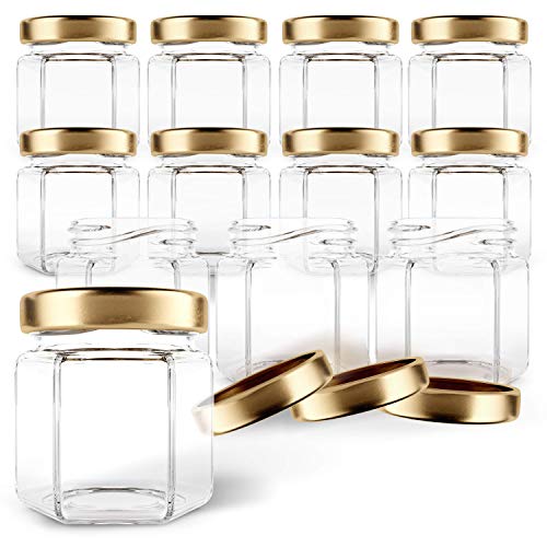 GoJars Hexagon Glass Jars 1.5oz Premium Food-grade. Mini Jars With Lids For Gifts, Wedding Favors, Honey, Jams And More. (12, 1.5oz)