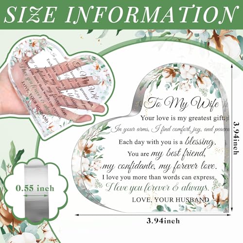 Yulejo Gift for Wife from Husband To My Wife Anniversary Wedding Birthday Gifts for Women Her Romantic Presents Acrylic Heart Keepsakes, Eucalyptus Print by Yulejo - Image 3