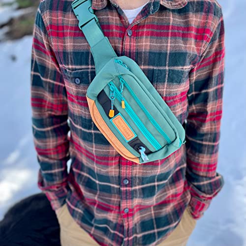 Image of Wilderdog Utility Fanny Pack stores Treats, Balls, Keys in 3 Pockets with adjustable strap and Poop Bag dispenser (Evergreen)
