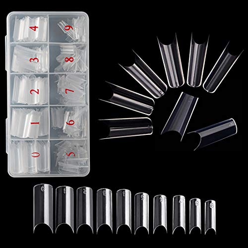 JOEEOS Square Acrylic Fake Nails Tips - 500pcs C Curve Clear Nail Tips Fake Nails, Half Cover for Nail Painting DIY for Amateur or Professional