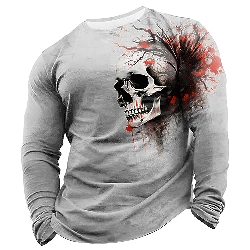 Image of Men's Print Long Sleeve Crew Neck Long Sleeve T-Shirt, grey, M