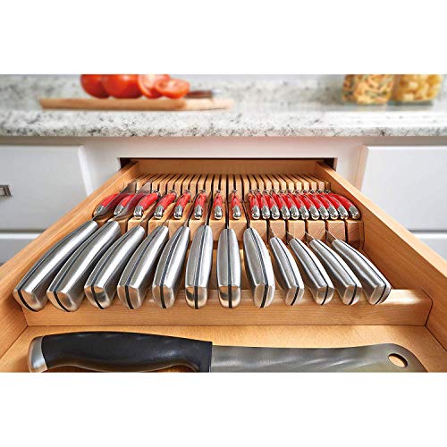 Rev-A-Shelf 4Wdkb-1 2-Row Trimmable 55 Slot Knife Block Tray Kitchen Drawer Organizer Insert With Utensil Holder Tray, Wood #TOP1