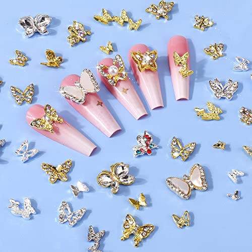 Juome Nail Charms, 40 Pcs Butterfly Nail Charms 3D Butterflies Shape Charms For Nails Gems, Nail Art Decorations Supplies #TOP1
