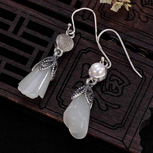 Boucles d'oreilles néphrite blanc anti-ternissement style chinois - 7