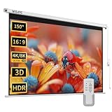 WASJOYE 150" Leinwand Beamer Elektrisch Diagonale Automatische Projektion 16:9 8K HD Filme Schirm für Heimkino Büro Videospiel Outdoor Indoor, Projector Screen W/Fernbedienung und Wand/Decke Mount