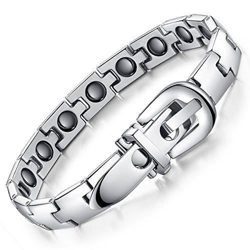Aituo brazalete de acero de titanio salud, pulsera imán de la salud, terapia magnética pulsera de alivio del dolor para la artritis en mujeres brazalete de los hombres