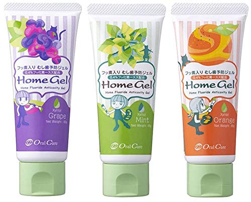 Oral Care Home Gel 2.3 oz (65 g) x 1 Each (Grape, Mint, Orange) Total 3 Bottles