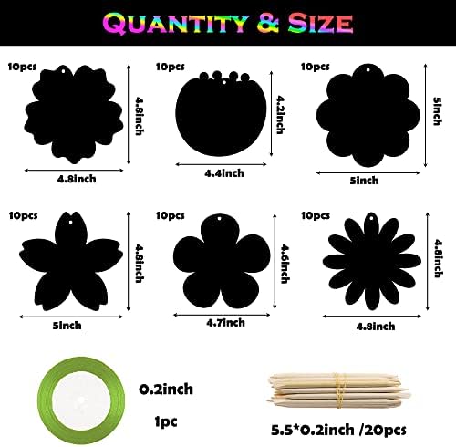 HubirdSall 60Pcs Spring Flowers Scratch Card for Kids DIY Sunflowers Magic Art Rainbow Color Craft Kit, Springtime Home School Classroom Activity Artwork Project Party Favors Hanging Ornament 2 51FSYrrwSOL. AC