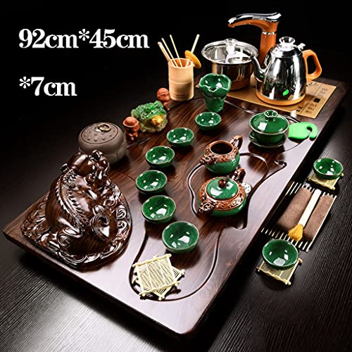 WIGSELBL Tea Ceremony Table Tea Set,Chinese Tea Serving Tray Kung Fu Tea Set with Wood Tea Tray Drainage Water Storage,Chinese Ceramic Kungfu Tea Set with Automatic Water Heater (Color : Style-1)