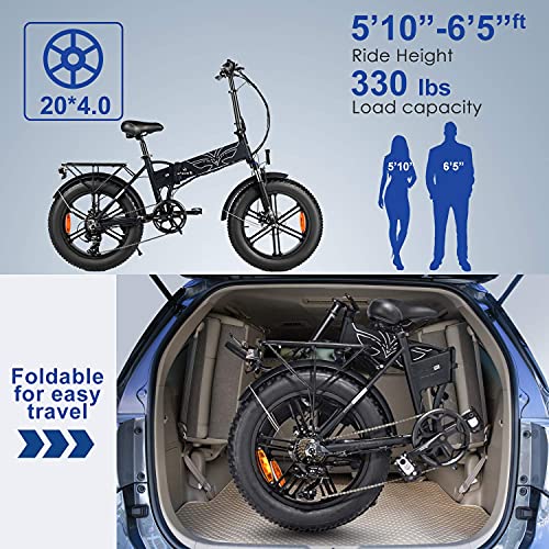 Engwe 750W Folding Electric Bike For Adults 20" 4.0 Fat Tire Mountain Beach Snow Bicycles Aluminum Electric Scooter 7 Speed Gear E-Bike With Detachable Lithium Battery 48V12.8A Up To 28Mph (Black) #TOP4