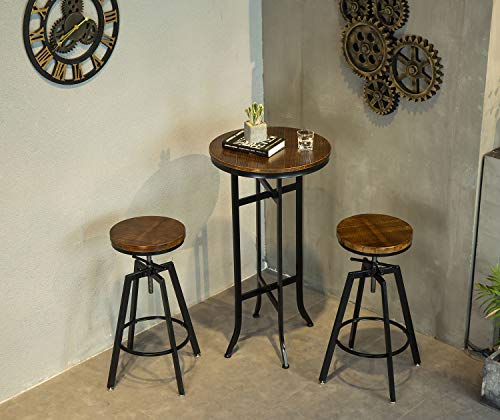 Gimhai Home Bar Height Round Tables,Pub Bistro Cocktail Pedestal Table,Kitchen, Dining&Living Room Table - Black Metal Base - Natural Wood Top - Rustic Brown (022 Bar Table) #TOP5