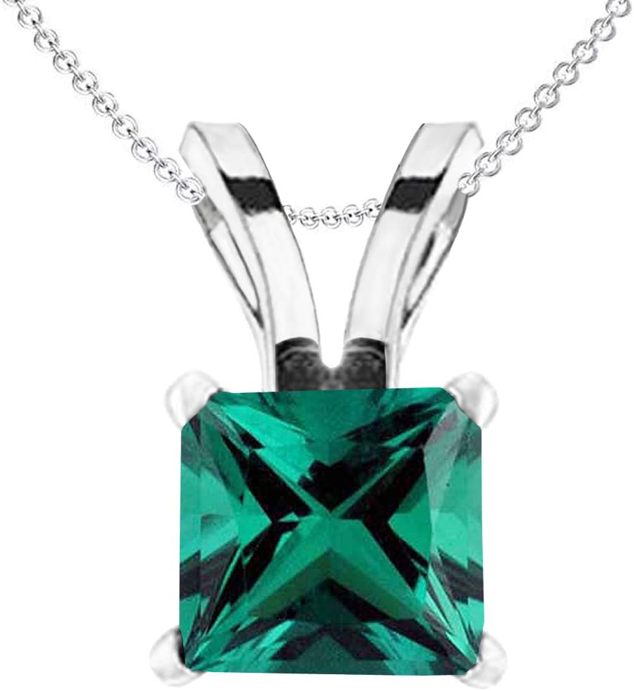 Dazzlingrock Collection 5mm Princess Lab Created Gemstone Women Solitaire Pendant, 18K Real Solid Gold