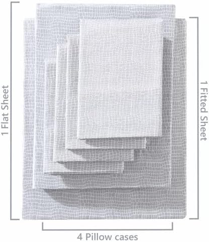 Tommy Bahama- Queen Sheet Set, 6-Piece Set, Luxurious Sateen Cotton-Rich Bedding Set, Tropical Home Décor with Bonus Pillowcases (Lago Croco Tile Grey, Queen)