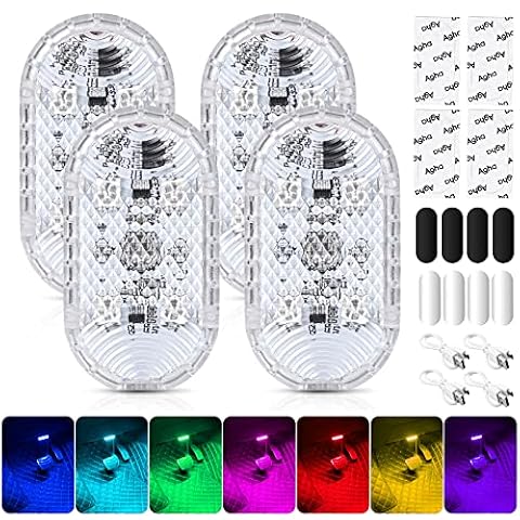 Oświetlenie wnętrza samochodu: 4 sztuki dotykowe LED, USB Akumulator RGB 7 kolorów regulowany, uniwersalny nastrój i czytanie dla oświetlenia