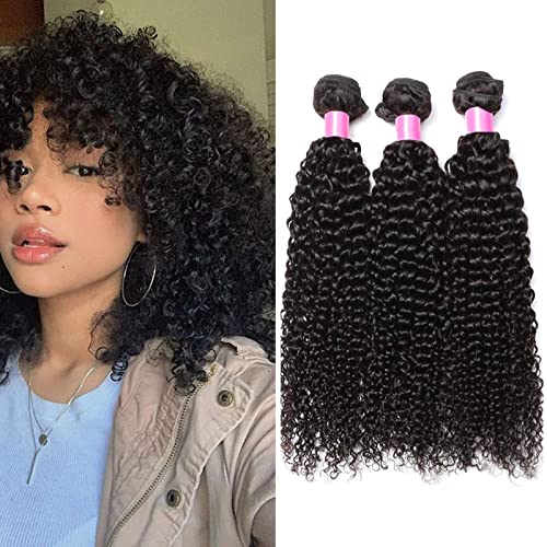 RICHAIR - Tissage Bresilien Boucle 14 Pouces(35.56cm),Tissages Cheveux Humain Lot 3 Pieces,Meches Bresiliennes Naturel Noir 50g/pc(total 150g)
