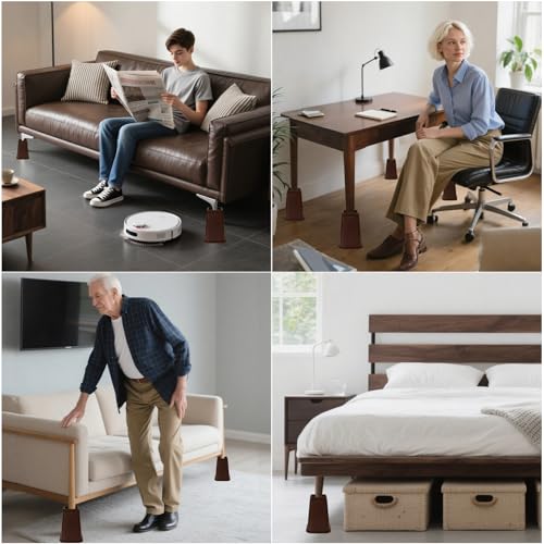 NKPOPHETE 8 inch Bed Risers Adjustable Furniture Risers - Heavy Duty Non-Slip Lift Supports for Beds/Couches/Sofas, Durable Square Design with Creates Storage Space (4 Pack Brown, 8 inch Square) — view 6