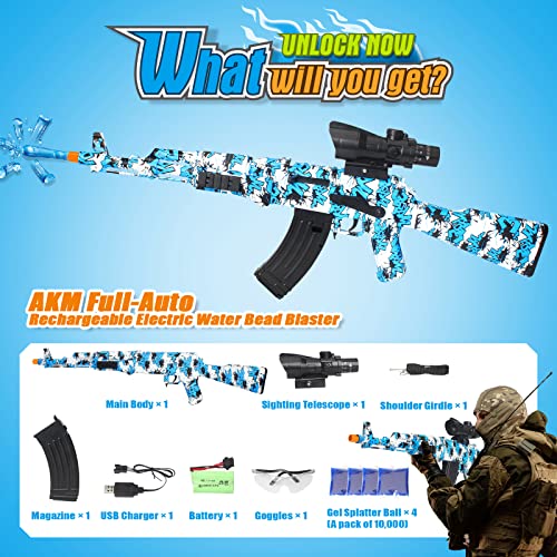 Gel Ball Splatter, Ak 47 Adjustable Speed - Manual / Semi / Automatic, Rechargeable Gel Ball Splat Toy | 40000 Water Beads Ammo, Outdoor Shooting Toy, Idea Gift For 12+ Years Old Boys Girls Teen Adult #TOP6
