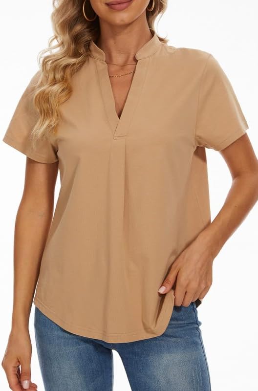 Women's Summer Short Sleeve T-Shirts V Neck Tops Casual Cotton Work Tops for Women