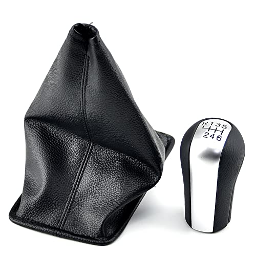 QKLsudua Pommeau de levier de vitesse de voiture à 6 vitesses + soufflet en cuir compatible avec to-yota Co-Rolla Ver-so RAV4 AVE-NSIS Ya-RIS-mat +...