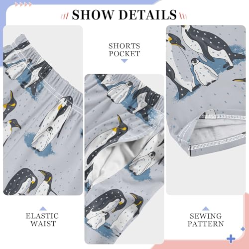 ZZXXB Retro Penguin and Snow Boys Long Pants Soft Trousers Elastic Waist Kids Lounge Bottoms with Pockets S-XL4