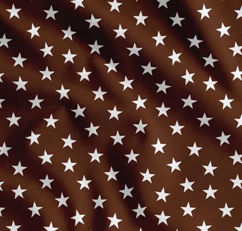 Image of Soimoi Brown Cotton Cambric Fabric Stars Star Print Sewing Fabric Meter 58 Inch Wide
