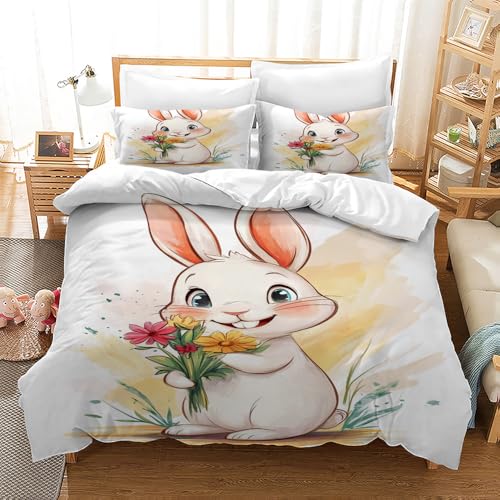 Housse de couette 200x200 lapin pour lit double style rustique blanc - 4