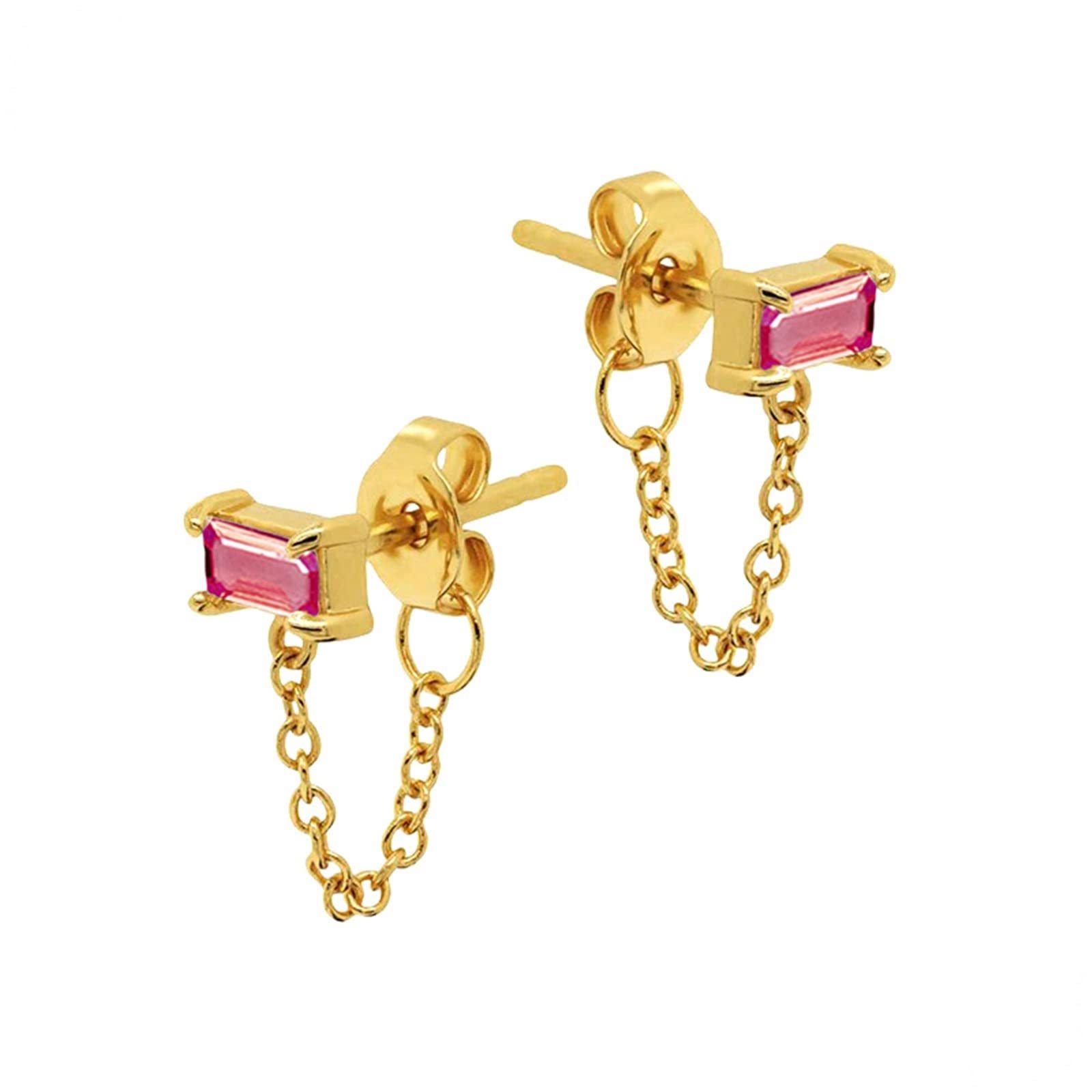 Orecchini Donna Vintage, Orecchini a Lobo Forma di foglia di zirconi cubici fucsia