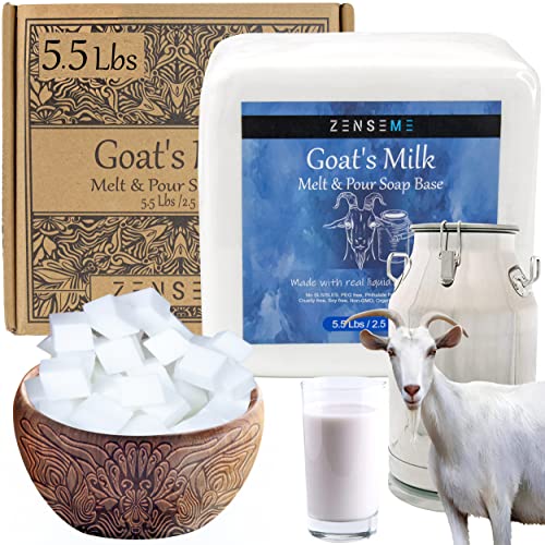 Zenseme 5.5 Lb - Goats Milk Soap Base | Melt And Pour Supplies Kit For Soap Making, Sls/Sles & Peg Free | Best Natural Organic Vegetable Ingredients | More Than 5Lb. Bulk For Adult Soapmaker #TOP24