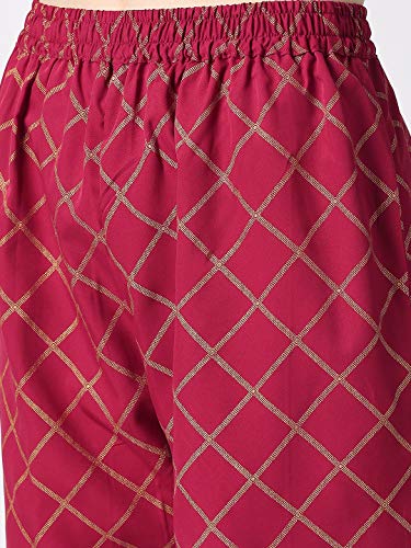 Image of Vaamsi Women's Polycrepe Gold Printed Kurta & Palazzo Set (PKSET1013 Red)