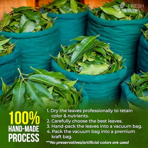 Image of FreshDrinkUS, 8 oz Premium Dried Mango Leaves (Mangifera indica) - Cut & Sifted Loose Leaf for Herbal Tea - Natural Botanical Leaves for Hot & Iced Infusions - Non-GMO, No Additives, Resealable Pouch