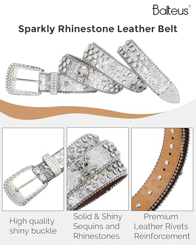 Image of Sparkly Rhinestone Diamond Sequin Studded Belt for Men & Women - Western Cowgirl Cowboy Style