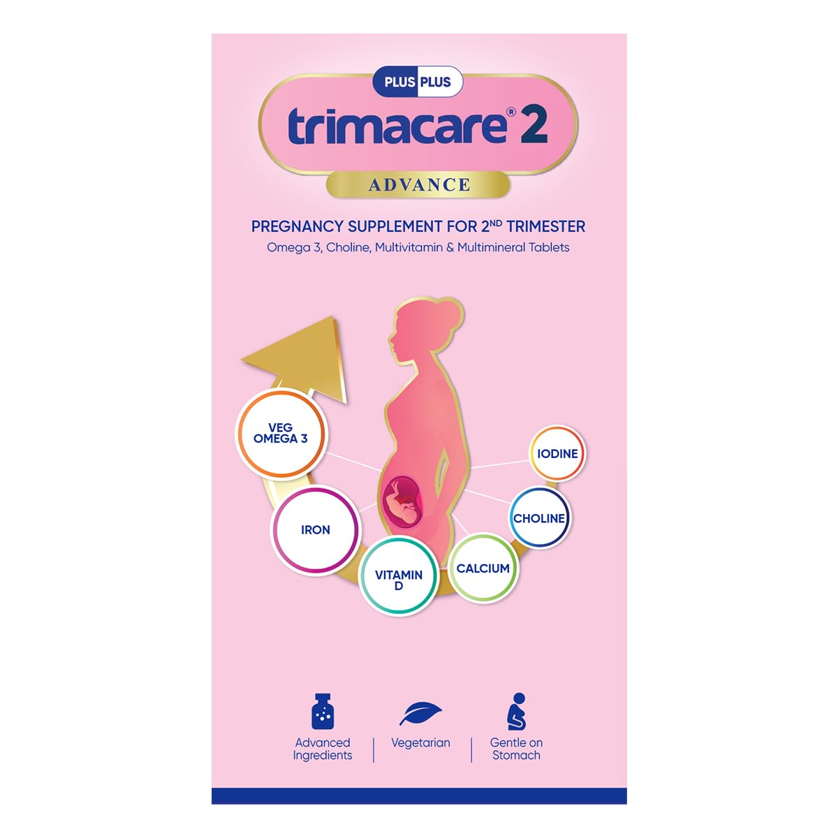 TRIMACARE™ 2 Advance | Prenatal Multivitamin For Pregnancy | For Second Trimester | Iron, Calcium, Veg DHA Omega-3, Vitamin C | No Gas & Bloating | Twice Daily | New Formula with Choline | 20+ essential nutrients | 60 Tablets | — Amazon image 3