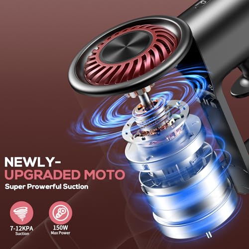 Vacuum Cleaner for Home, Cordless Vacuum Cleaner with High-Speed Brushless Motor, 2600mAh Detachable Lithium Batteries, Up to 40 Mins Runtime 5 Stages High-Efficiency Filtration(Gray Red)