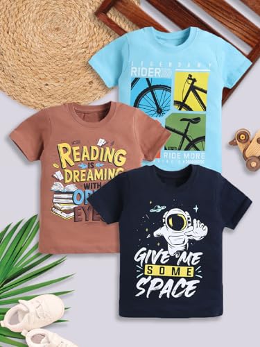 Image of Amazon Brand - Jam & Honey Boys Cotton Graphic Printed Half Sleeves T-Shirt | Regular Fit | Soft & Breathable (Available in Pack of 3 & Pack of 5) (2 to 8 Years)