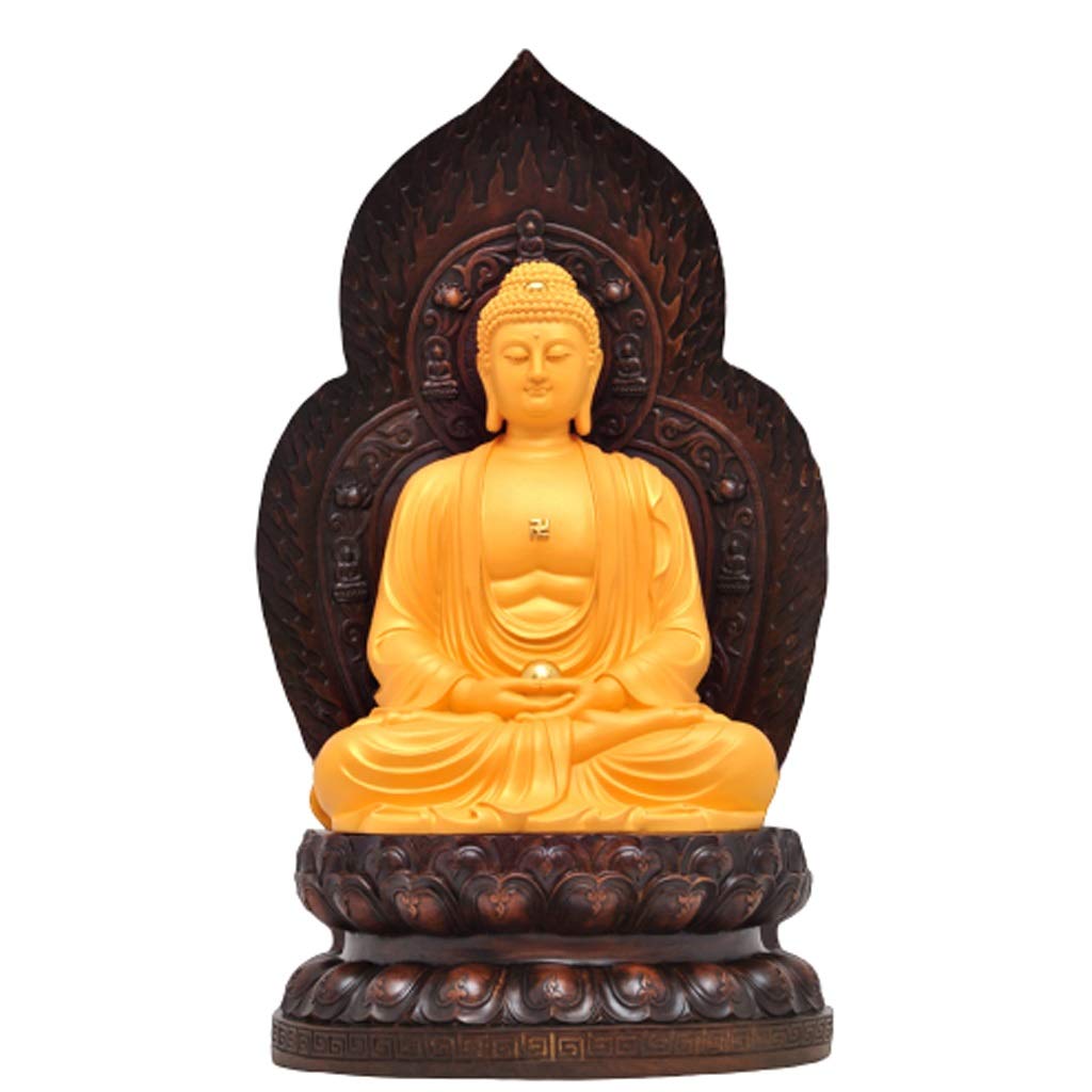 Estatuas de Buda Buda Estatua Resina Zen Buddha shajin shakyamuni Sentado Buddha Adornos dedicados a la casa Sambo Buddha artesanía (Color : Yellow)