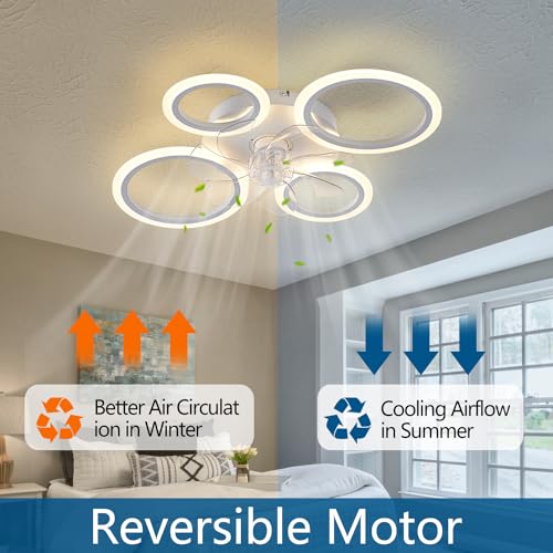 HuixuTe 26" White Geometric Circular Ceiling Fan with Lights Remote Control, 3 Colors 6 Speeds Low Profile Ceiling Fan with Light for Kitchen Bedroom by HuixuTe - Image 2