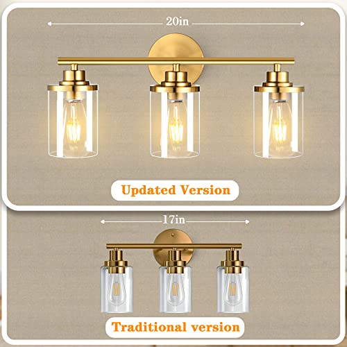 Porphyions Bathroom Light Fixtures,Vanity Lights,Gold Bathroom Lights Over Mirror,Brushed Gold Vanity Light For Bathroom,20'' Brass Gold 3-Light Wall Sconce #TOP1