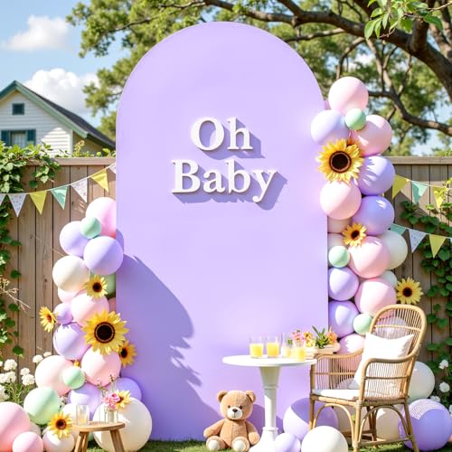 6ft Lavender Arch Backdrop Cover Lilac Stretchy Spandex Arch Cover for Baby Shower Birthday Party Light Purple Balloon Arch Stand Cover for Graduation Wedding Photo Background Decorations by Suppromo - Used condition - Image 2