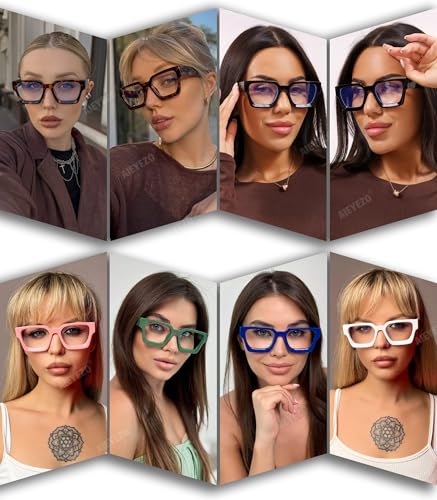 Image of AIEYEZO Square Thick Frame Glasses for Women Men Fashion Blue Light Glasses Trendy Chic Computer Eyeglasses