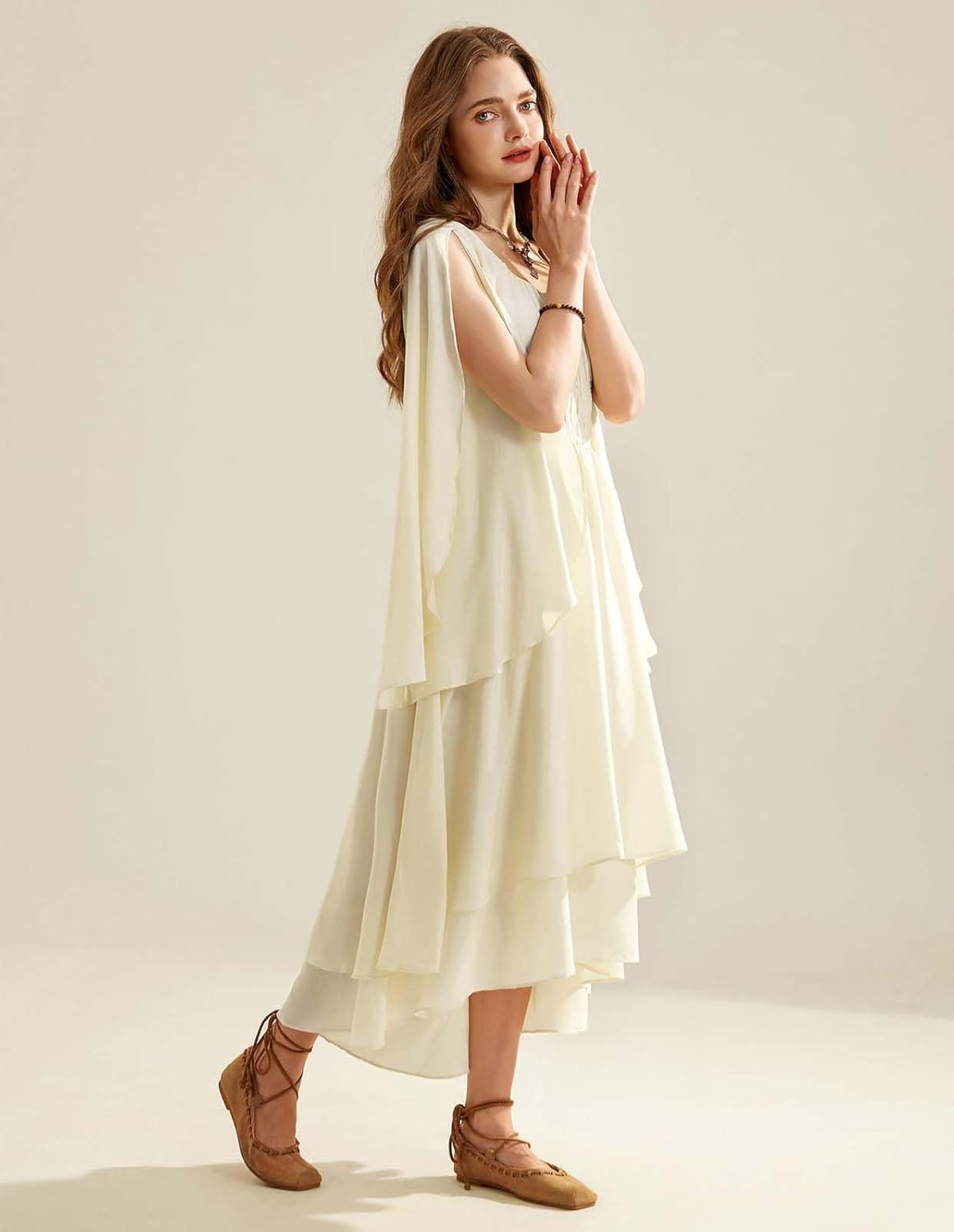 Scarlet Darkness Women Renaissance Costume Split Bell Sleeve Double Layered High Low Dress - Image 3