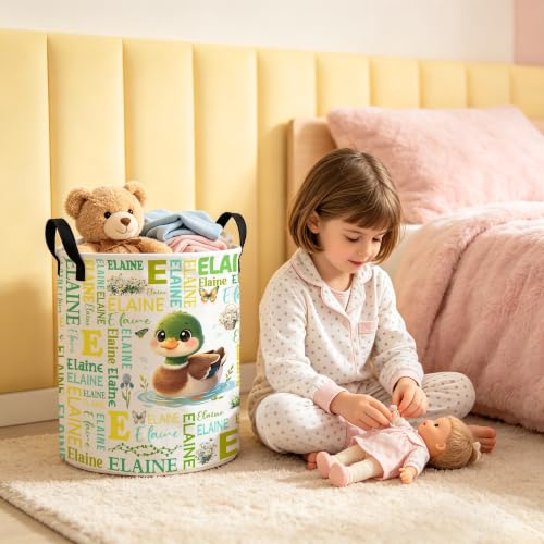 Image of Custom Mallard Duck Laundry Hamper, Personalized Laundry Basket with Name, Customized Dirty Clothes Basket for Clothes Toy Bathroom Bedroom Storage,S-16.5 inchX 13.8 inch