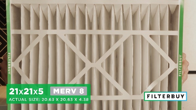 Image of Filterbuy 21x21x5 Air Filter MERV 8 Essential Dust & Allergy Defense (2-Pack), Electrostatic Pleated HVAC AC Furnace Filters Replacement for Rheem, Ruud, & Protech (Actual Size: 20.63 x 20.63 x 4.38)